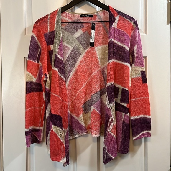 NIC+ZOE NWT Defects Open Front Geometric Print Cardigan - Size Large - Picture 1 of 10